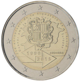 Image of 2 euro coin - 25th anniversary of the Signature of the Customs Agreement with the European Union  | Andorra 2015