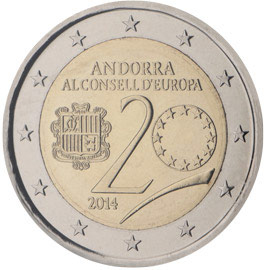 Image of 2 euro coin - 20 years in the Council of Europe | Andorra 2014