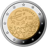 2 euro coin 10 years of currency agreement between Andorra and the EU | Andorra 2022
