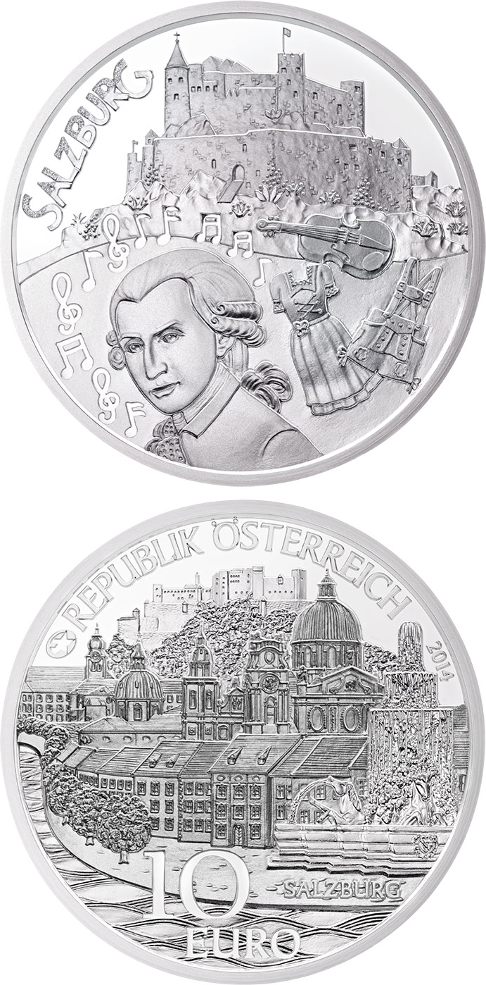 Image of 10 euro coin - Salzburg | Austria 2014.  The Silver coin is of Proof quality.
