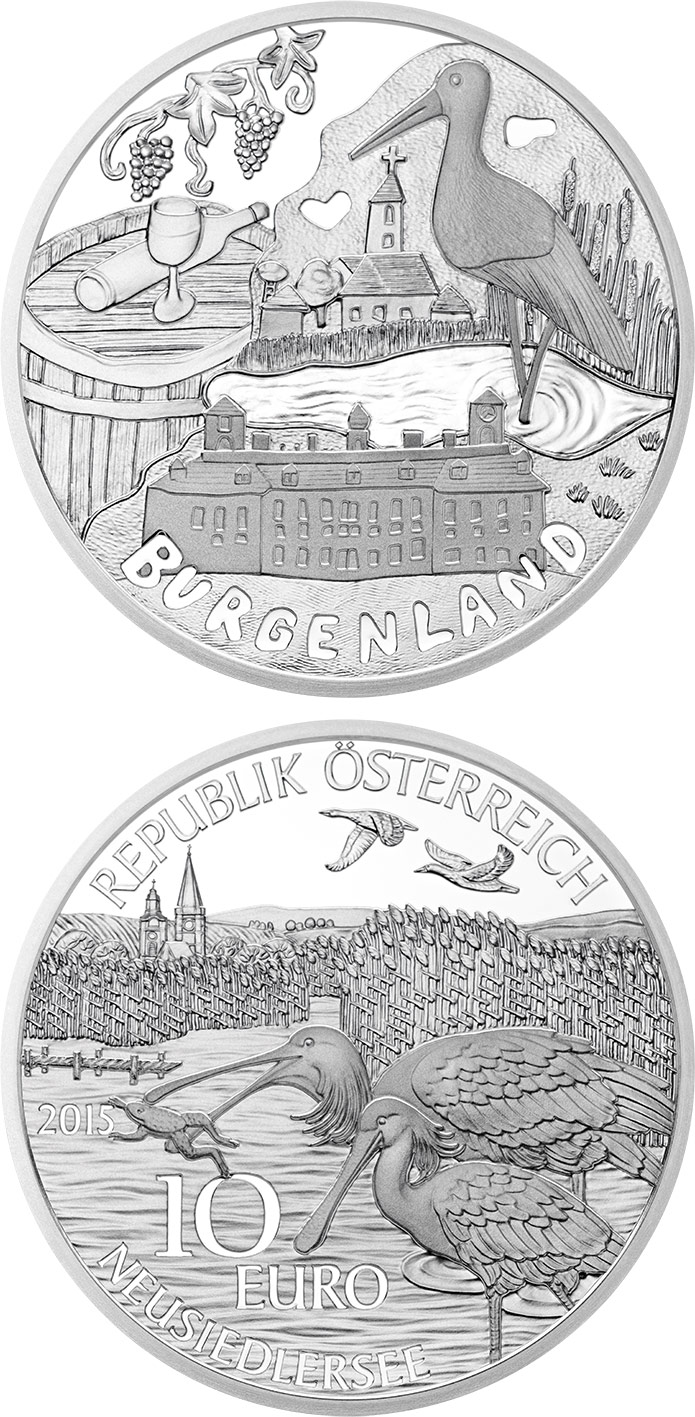Image of 10 euro coin - Burgenland | Austria 2015.  The Silver coin is of Proof quality.