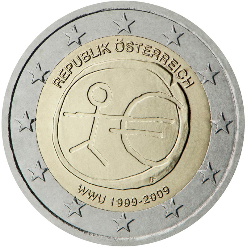 Image of 2 euro coin - 10th Anniversary of the Introduction of the Euro | Austria 2009