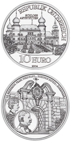 Image of 10 euro coin - The Castle of Artstetten | Austria 2004.  The Silver coin is of Proof, BU, UNC quality.
