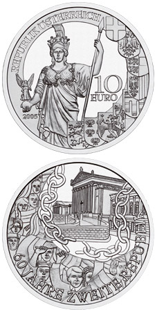 Image of 10 euro coin - 60 Years Second Republic | Austria 2005