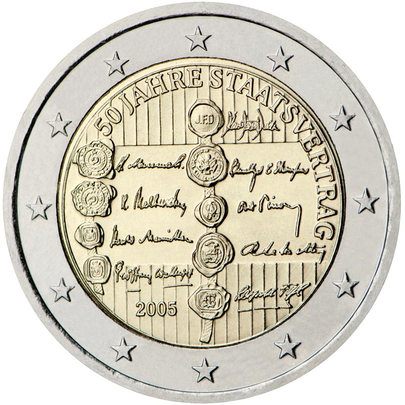 Image of 2 euro coin - 50th Anniversary of the Austrian State Treaty | Austria 2005