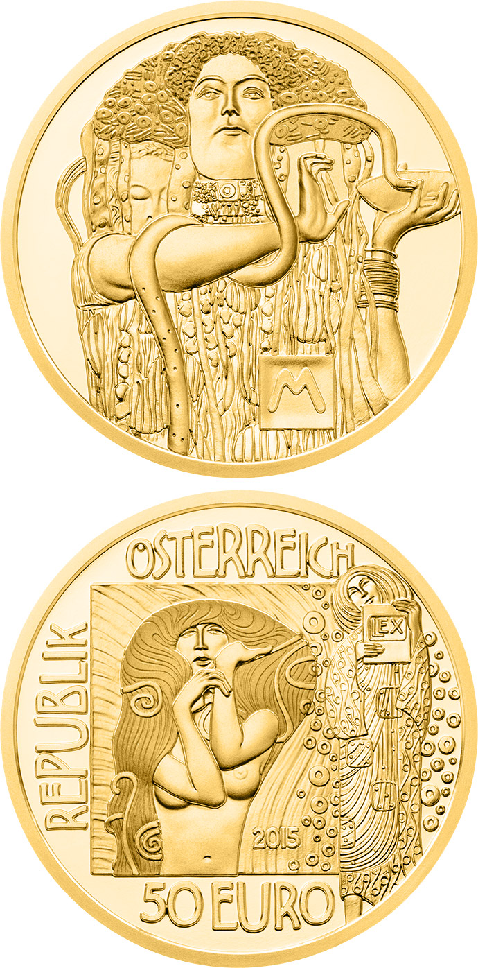 Image of 50 euro coin - Medicine | Austria 2015.  The Gold coin is of Proof quality.