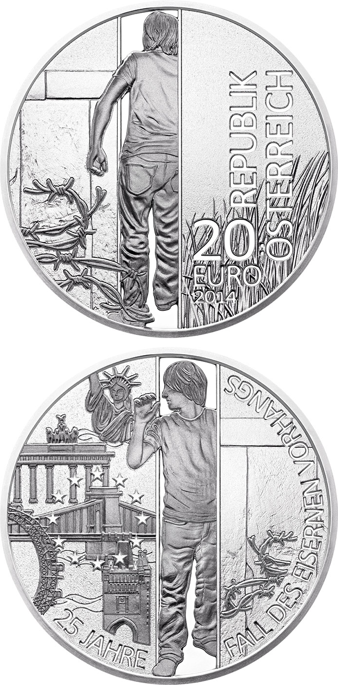 Image of 20 euro coin - 25th Anniversary of the Fall of the Iron Curtain | Austria 2014