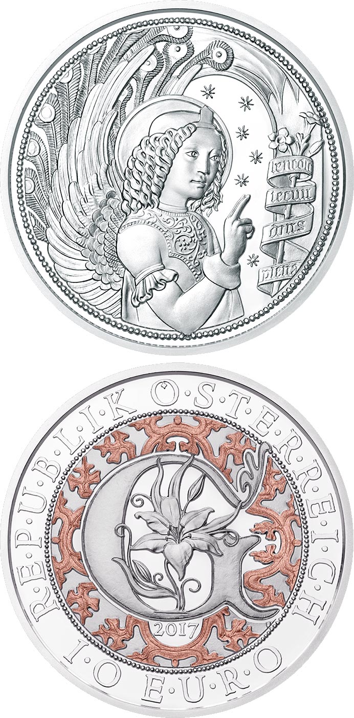 Image of 10 euro coin - Gabriel – The Revealing Angel | Austria 2017.  The Silver coin is of Proof, BU, UNC quality.