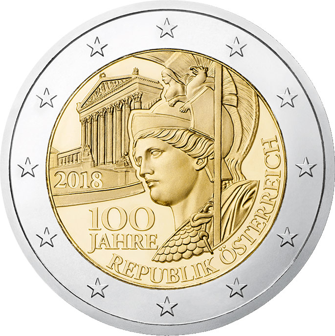 Image of 2 euro coin - The Centenary of the Founding of the Republic of Austria | Austria 2018