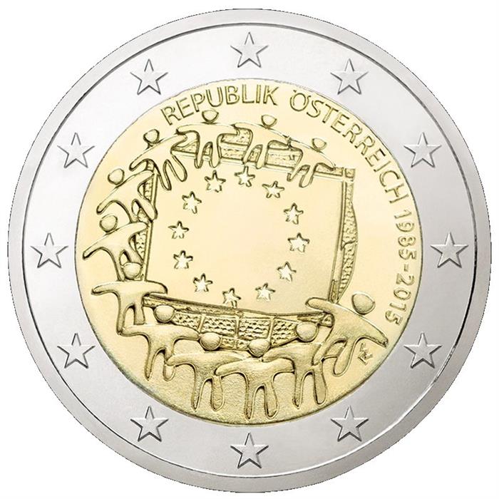 Image of 2 euro coin - The 30th anniversary of the EU flag | Austria 2015