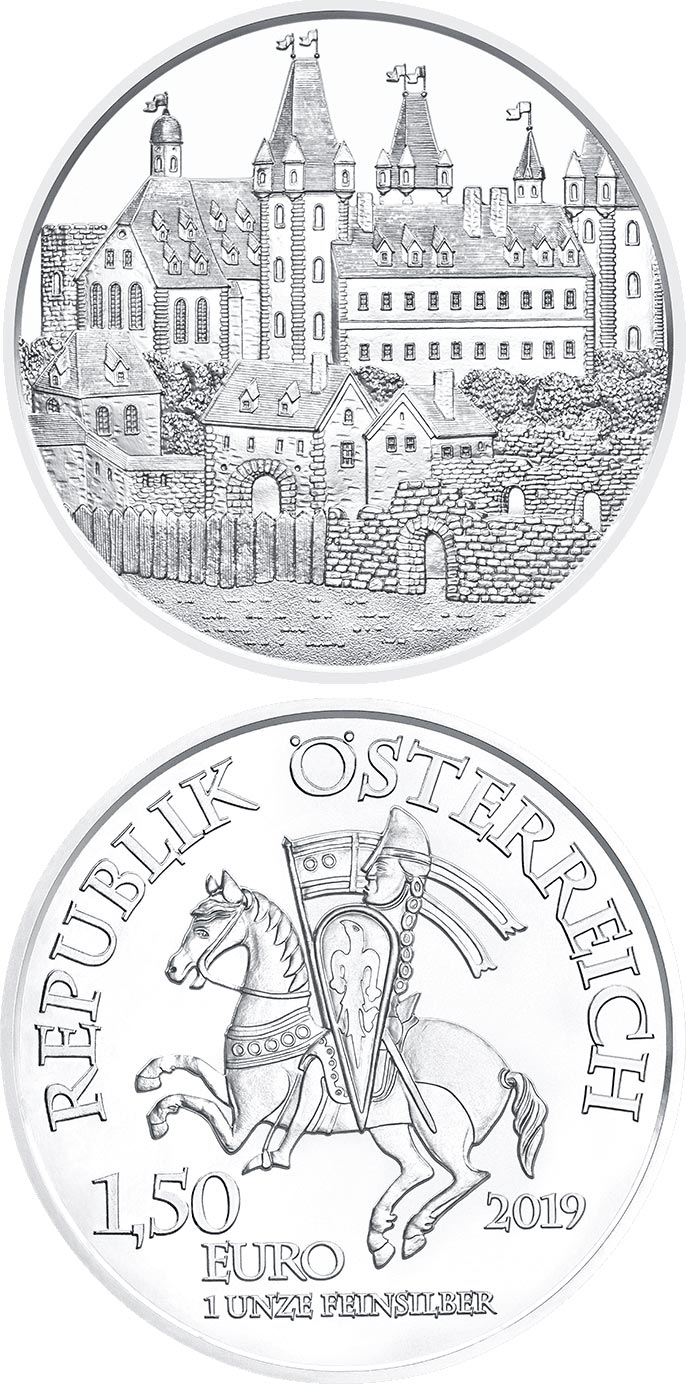 Image of 1.5 euro coin - Wiener Neustadt - 825th Anniversary of the Austrian Mint | Austria 2019.  The Silver coin is of BU quality.