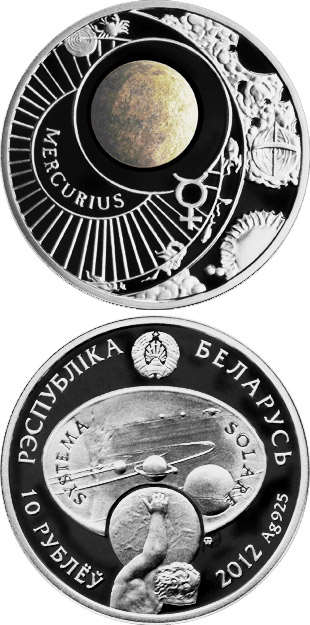 Image of 10 rubles coin - Mercury | Belarus 2012.  The Silver coin is of Proof quality.