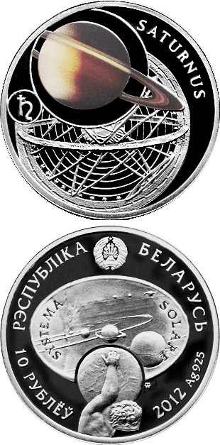 Image of 10 rubles coin - Saturn | Belarus 2012.  The Silver coin is of Proof quality.