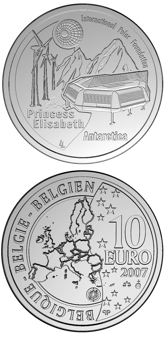 Image of 10 euro coin - 4. International Polar Year | Belgium 2007.  The Silver coin is of Proof quality.