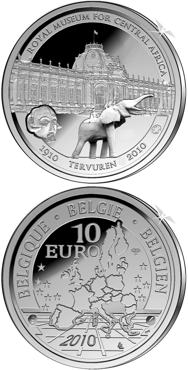 Image of 10 euro coin - 100 years African Museum | Belgium 2010.  The Silver coin is of Proof quality.