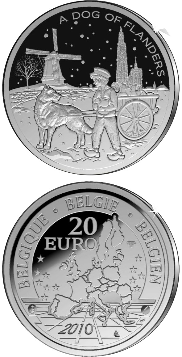 Image of 20 euro coin - A Dog of Flanders  | Belgium 2010.  The Silver coin is of Proof quality.
