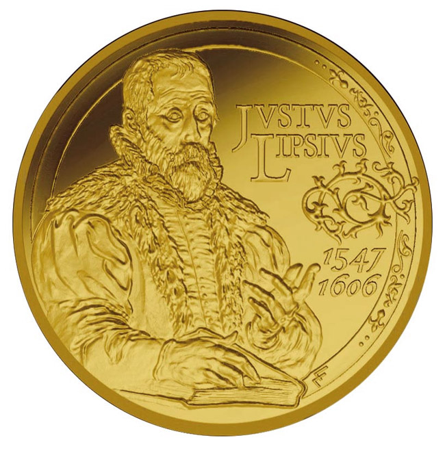 Image of 50 euro coin - 400. anniversary of the death Justus Lipsius | Belgium 2006.  The Gold coin is of Proof quality.