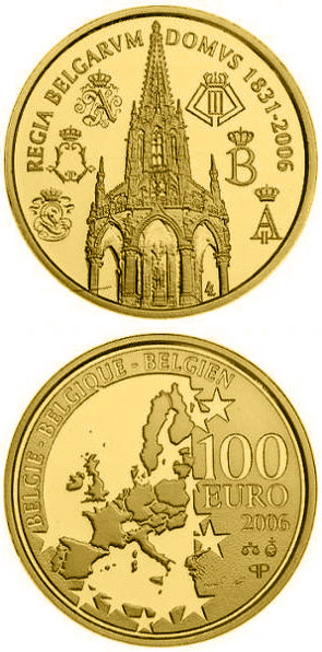 Image of 100 euro coin - 175 years Dynasty | Belgium 2006.  The Gold coin is of Proof quality.