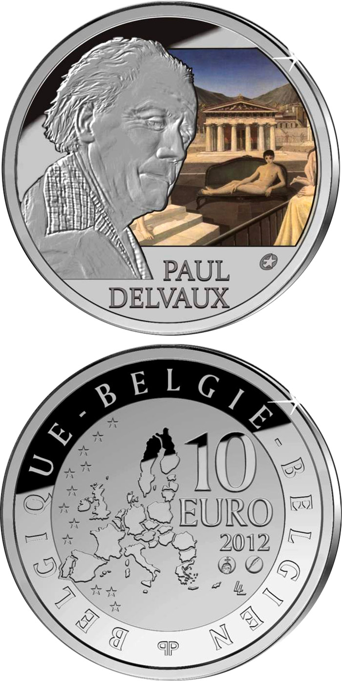 Image of 10 euro coin - Paul Delvaux | Belgium 2012.  The Silver coin is of Proof quality.