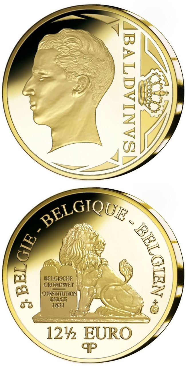 Image of 12.5 euro coin - King Baldwin | Belgium 2010.  The Gold coin is of Proof quality.