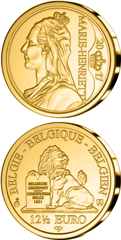 Image of 12.5 euro coin - Marie Henriette of Austria | Belgium 2017.  The Gold coin is of Proof quality.