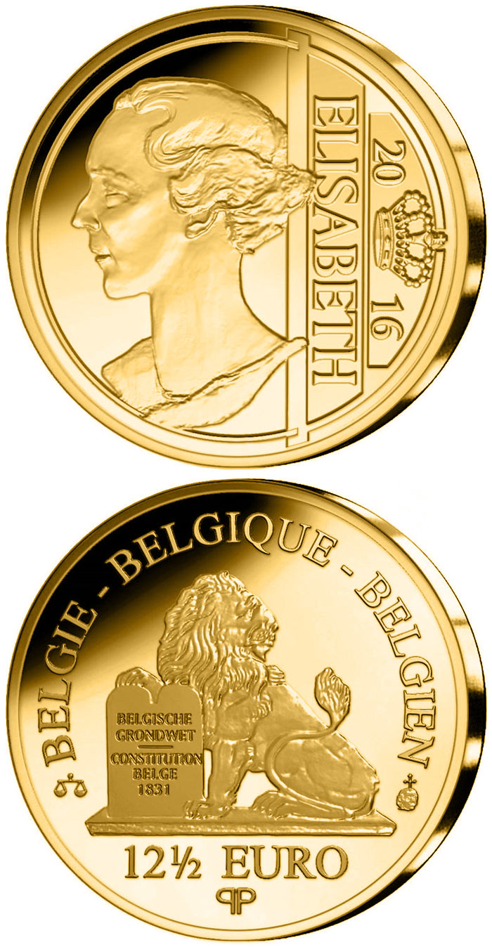 Image of 12.5 euro coin - Elisabeth Gabriele Valérie Marie, Duchess in Bavaria  | Belgium 2016.  The Gold coin is of Proof quality.