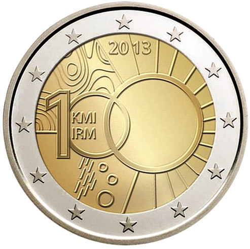 Image of 2 euro coin - 100 years of the Royal Meteorological Institute | Belgium 2013