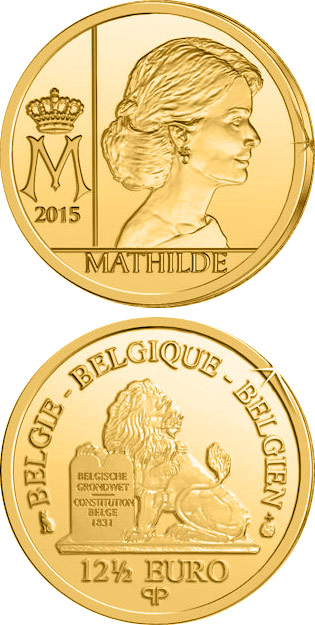 Image of 12.5 euro coin - Mathilde | Belgium 2015.  The Gold coin is of Proof quality.