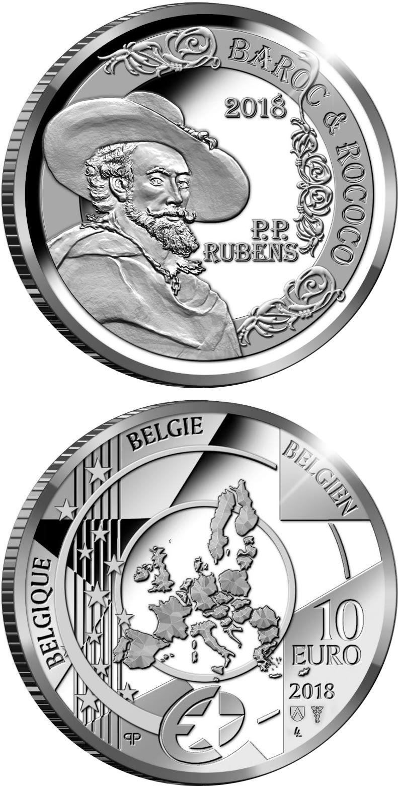 Image of 10 euro coin - Peter Paul Rubens | Belgium 2018.  The Silver coin is of Proof quality.