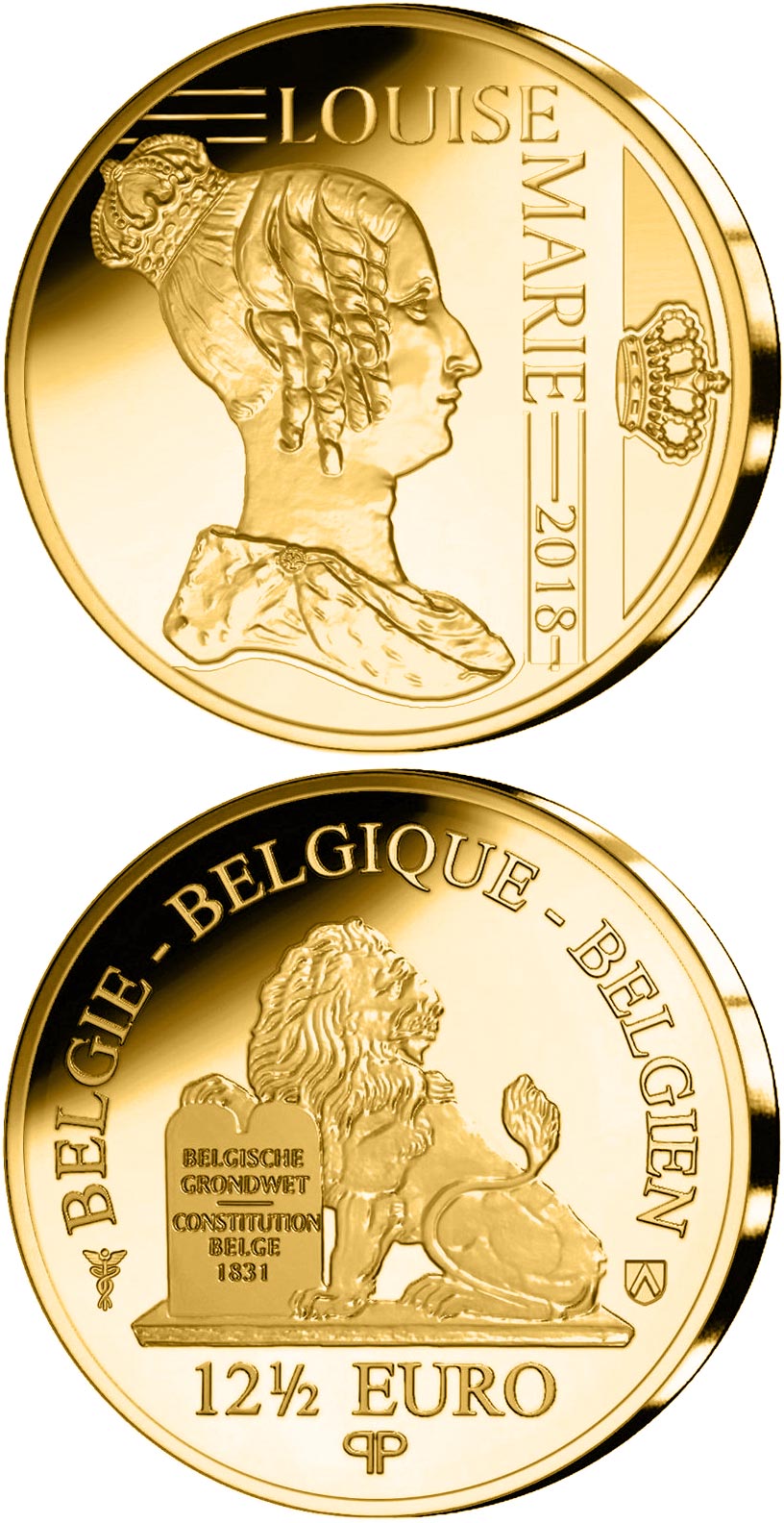 Image of 12.5 euro coin - Louise of Orléans | Belgium 2018.  The Gold coin is of Proof quality.