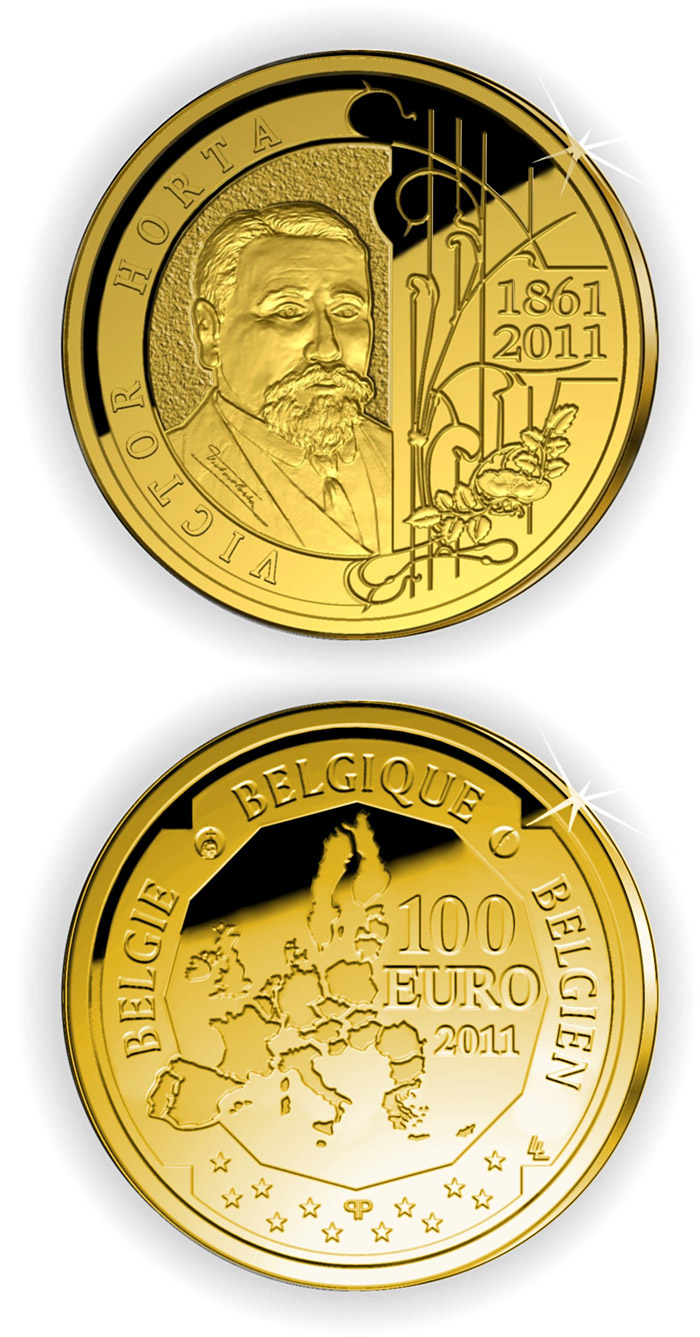 Image of 100 euro coin - Victor Horta  | Belgium 2011.  The Gold coin is of Proof quality.