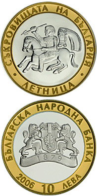 Image of 10 lev  coin - Letnitsa   | Bulgaria 2006.  The Bimetal: silver, gold plating coin is of Proof quality.