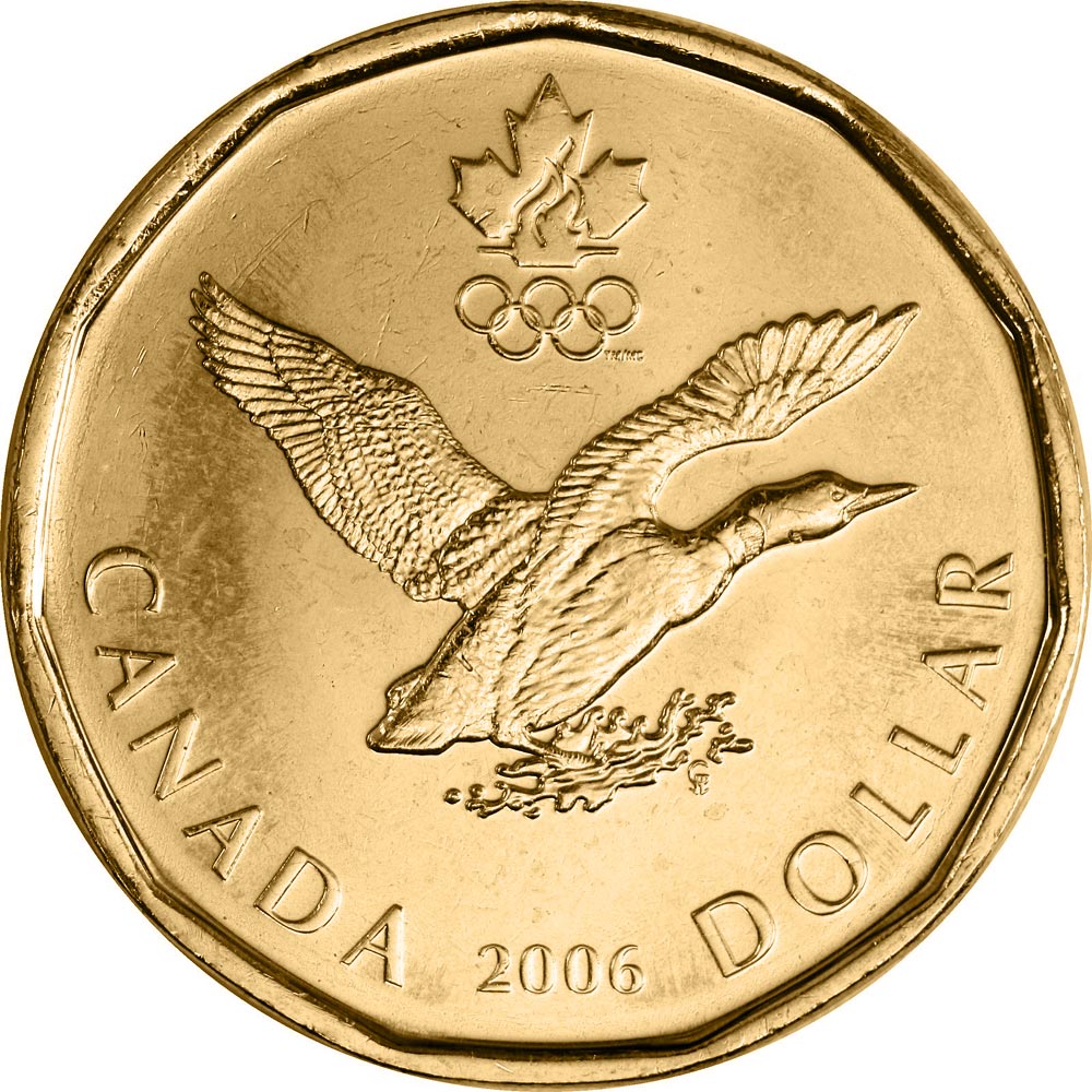 Image of 1 dollar coin - Lucky Loonie | Canada 2006.  The Nickel, bronze plating coin is of UNC quality.