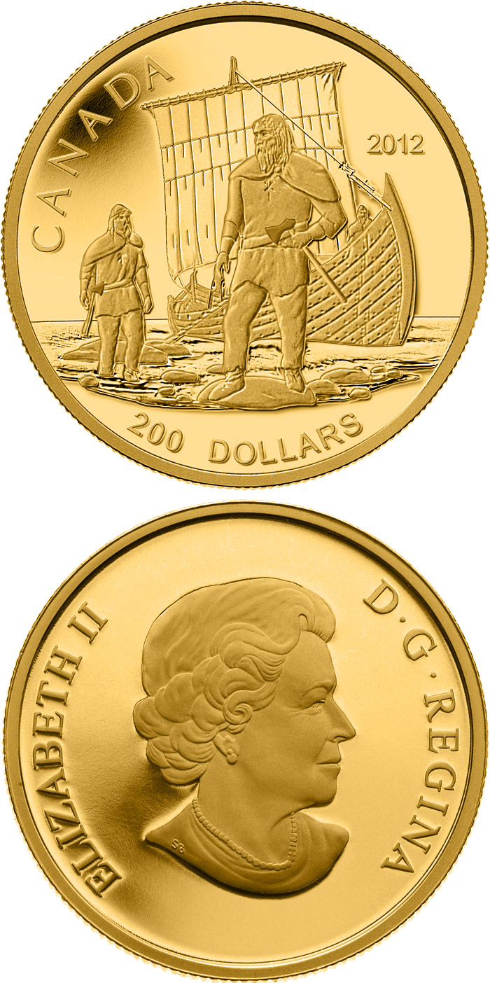Image of 200 dollars coin - The Vikings  | Canada 2012.  The Gold coin is of Proof quality.