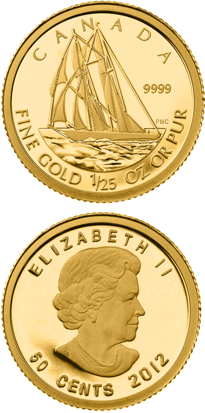 Image of 50 cents coin - Bluenose  | Canada 2012.  The Gold coin is of Proof quality.