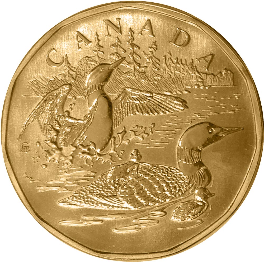 Image of 1 dollar coin - 15th Anniversary Loonie | Canada 2002.  The Nickel, bronze plating coin is of BU quality.
