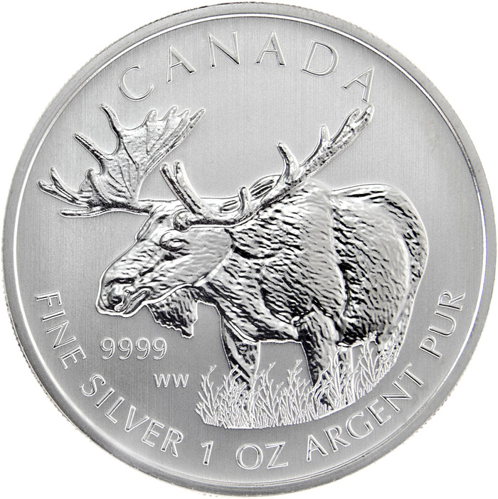 Image of 5 dollars coin - The Moose | Canada 2012.  The Silver coin is of BU quality.