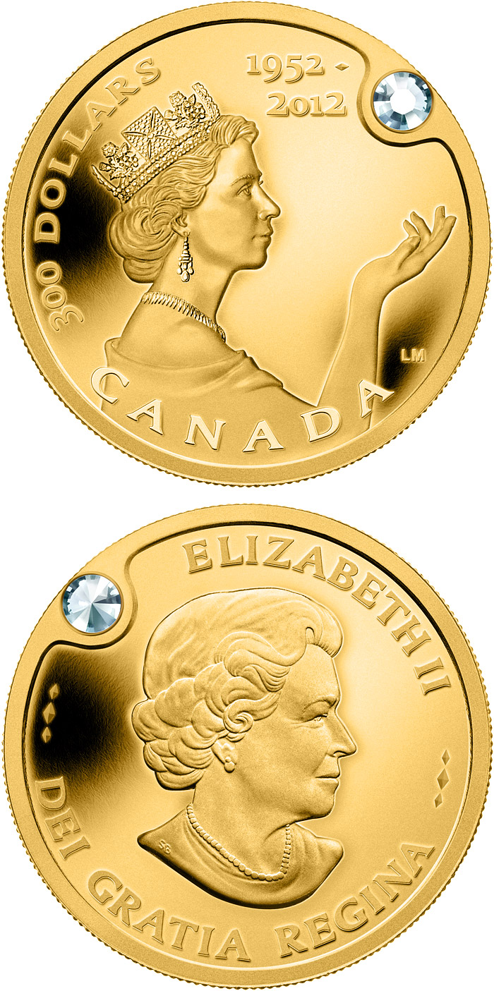Image of 300 dollars coin - The Queen’s Diamond Jubilee | Canada 2012.  The Gold coin is of Proof quality.