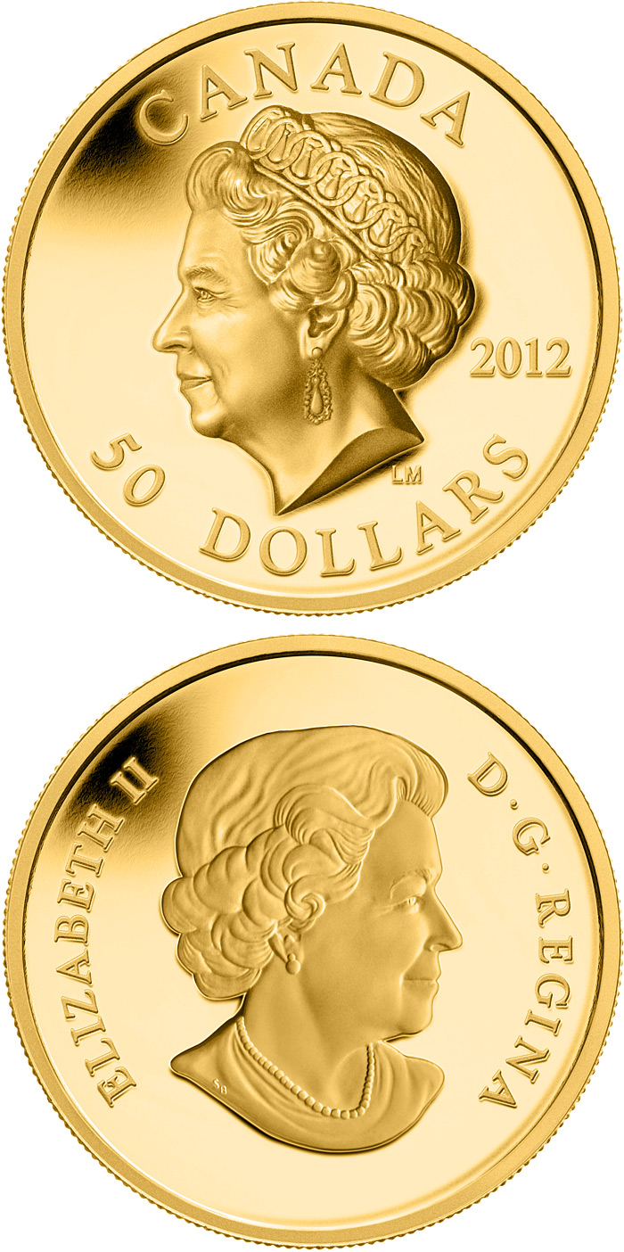 Image of 50 dollars coin - The Queen’s Portrait | Canada 2012.  The Gold coin is of Proof quality.