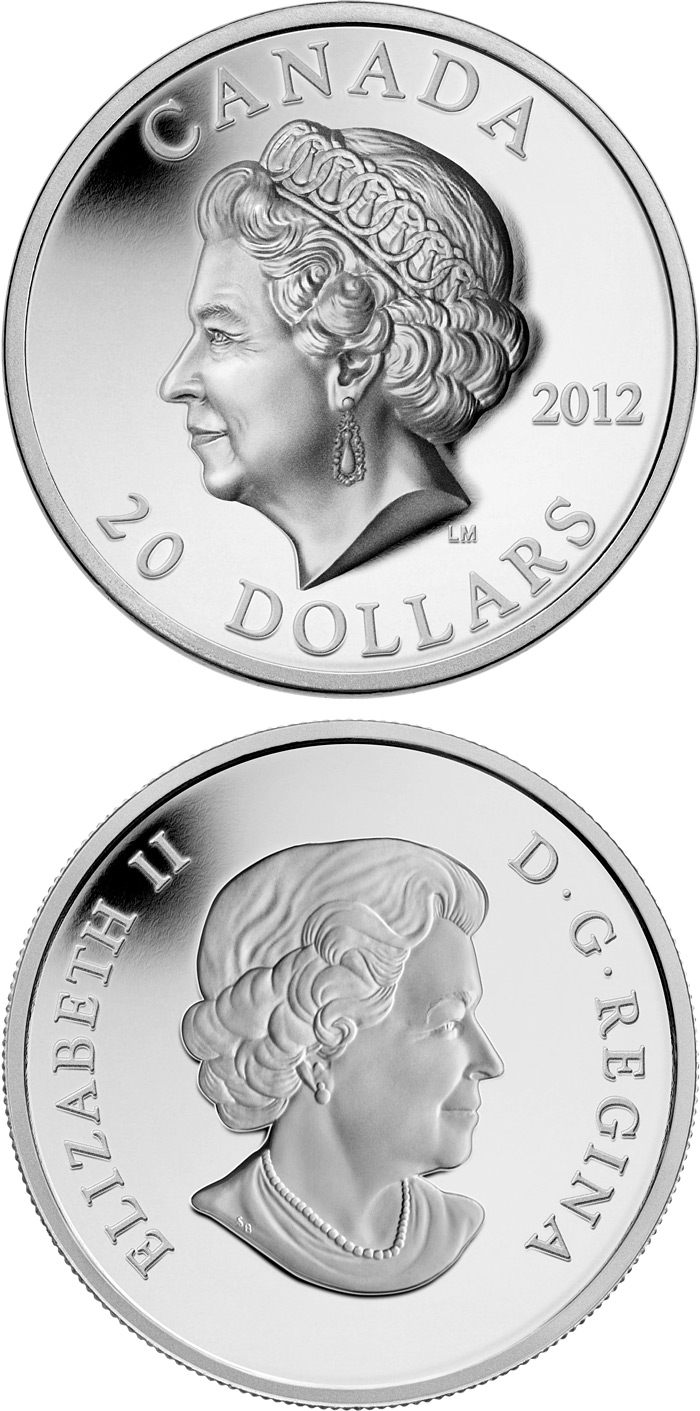 Image of 20 dollars coin - The Queen’s Portrait | Canada 2012.  The Silver coin is of Proof quality.