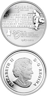 5 dollar coin 25th anniversary of the Rick Hansen Man-In-Motion Tour | Canada 2012