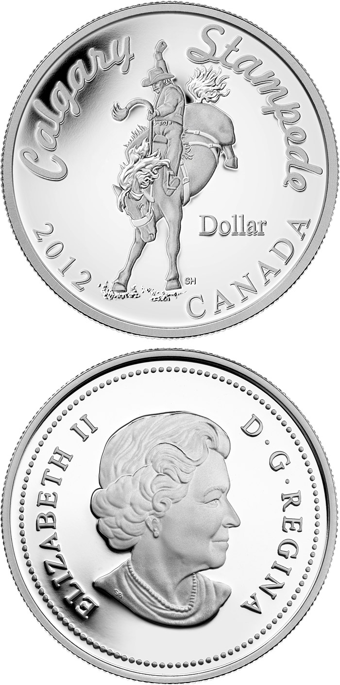 Image of 1 dollar coin - Calgary Stampede | Canada 2012.  The Silver coin is of Proof quality.