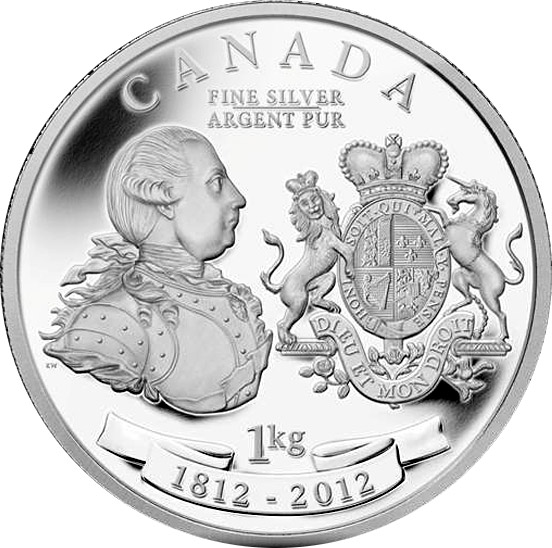 Image of 250 dollars coin - King George III Peace Medal | Canada 2012.  The Silver coin is of Proof quality.
