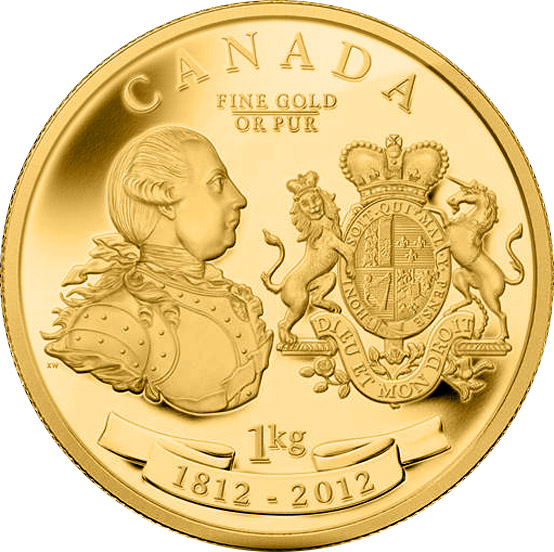 Image of 2500 dollars coin - King George III Peace Medal | Canada 2012.  The Gold coin is of Proof quality.