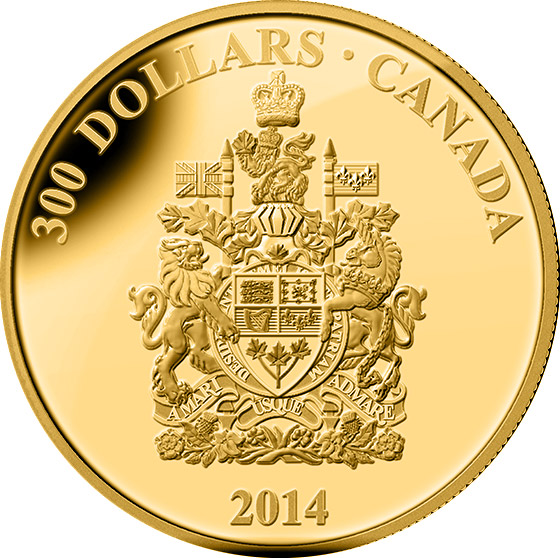 Image of 300 dollars coin - Canada Coat of Arms | Canada 2014.  The Silver coin is of Proof quality.