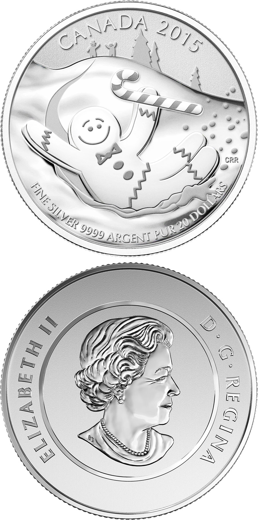 Image of 20 dollars coin - Gingerbread Man | Canada 2015.  The Silver coin is of BU quality.