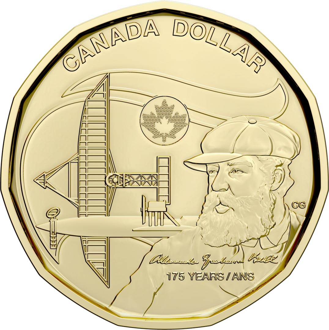 Image of 1 dollar coin - 175th Anniversary of the Birth of Alexander Graham Bell | Canada 2022