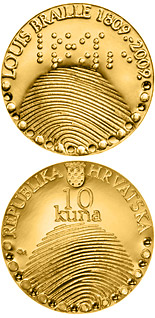 10 kuna coin 200th birth anniversary of Louis Braille  | Croatia 2010