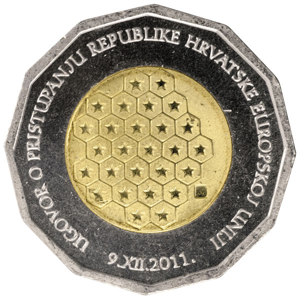 Image of 25 kuna coin - Signing of the Accession Treaty to the EU | Croatia 2012.  The Copper–Nickel (CuNi) coin is of BU quality.