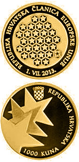 Image of 1000 kuna coin - Republic of Croatia – A Member of the European Union | Croatia 2013.  The Gold coin is of Proof quality.